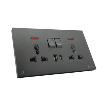 PENGUIN ELEC UNIVERSAL DOUBLE SOCKET WITH USB & TYPE-C (DARK GREY ...