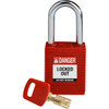  NYL-RED-38ST-KD Brady SafeKey Nylon Lockout Padlocks with Steel Shackle, Keyed Different, Multiple Color Options
