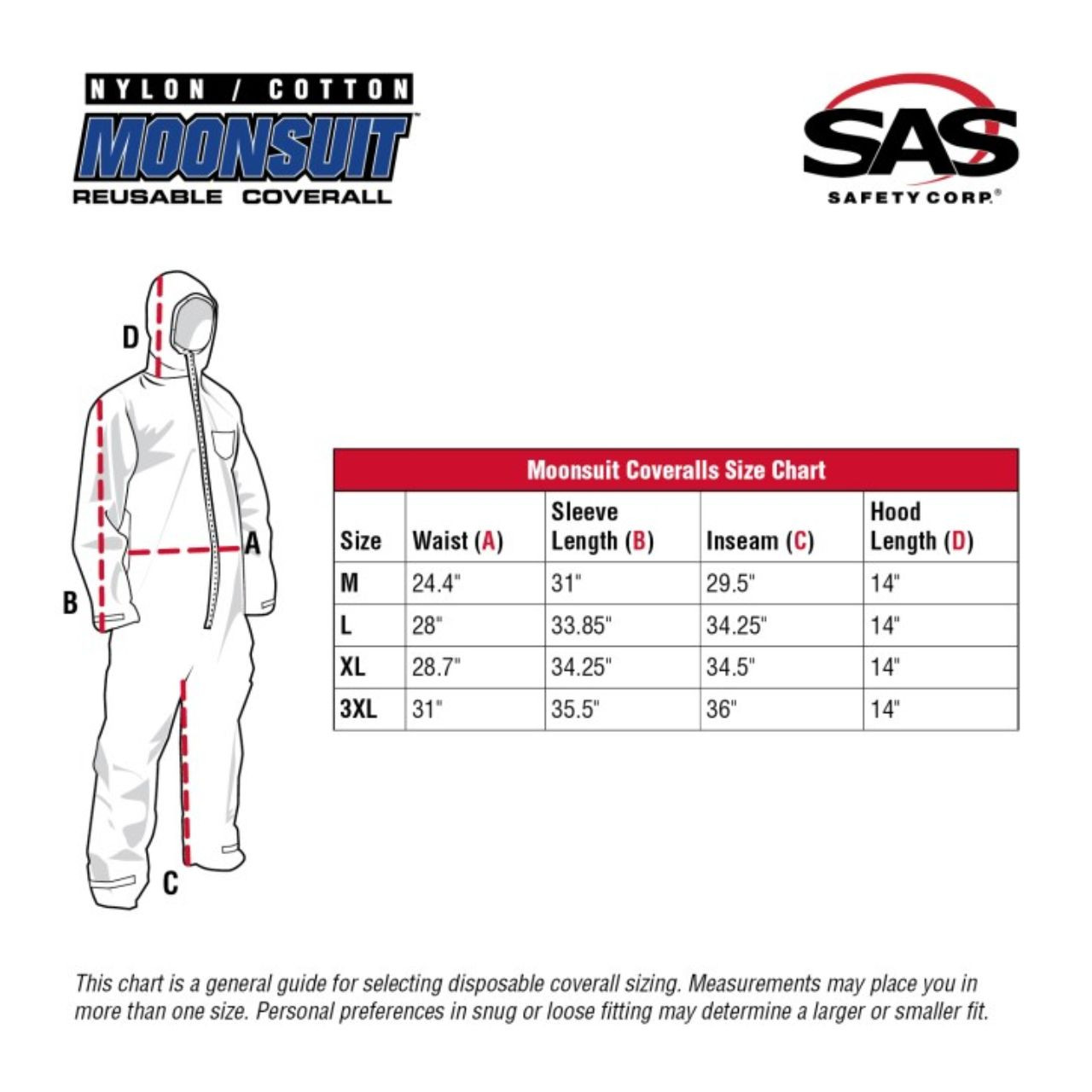 SAS Safety Moonsuit Nylon/Cotton Reusable Hooded Coverall