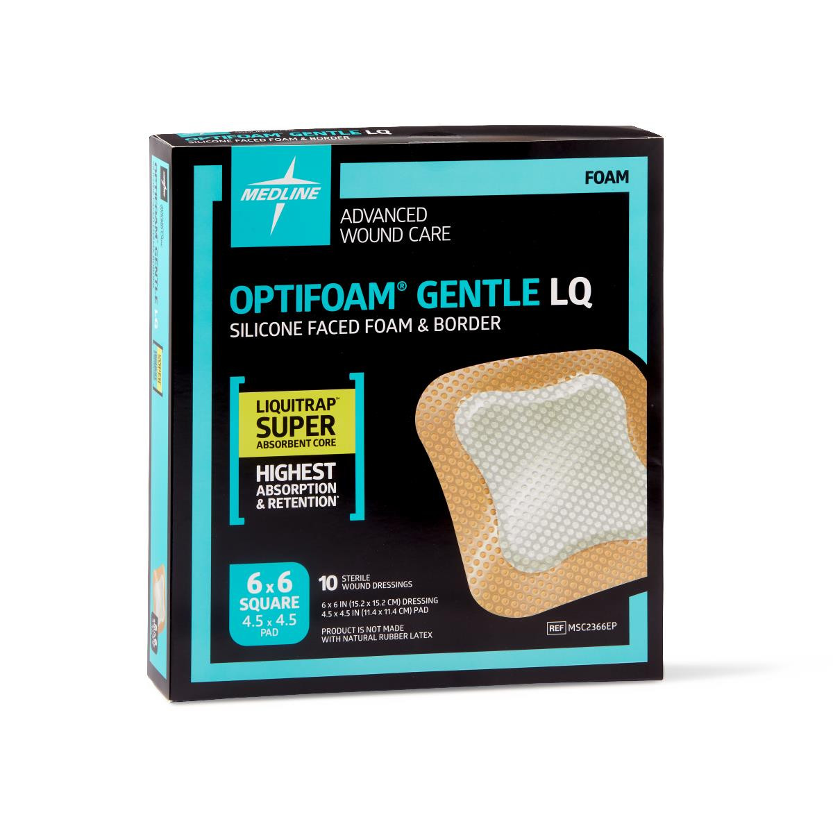 Medline Optifoam Gentle Silicone-Faced Foam Dressing with Liquitrap 6" x 6" / Box of 10 Medline Optifoam Gentle Silicone-Faced Foam Dressing with Liquitrap 6" x 6" / Box of 10