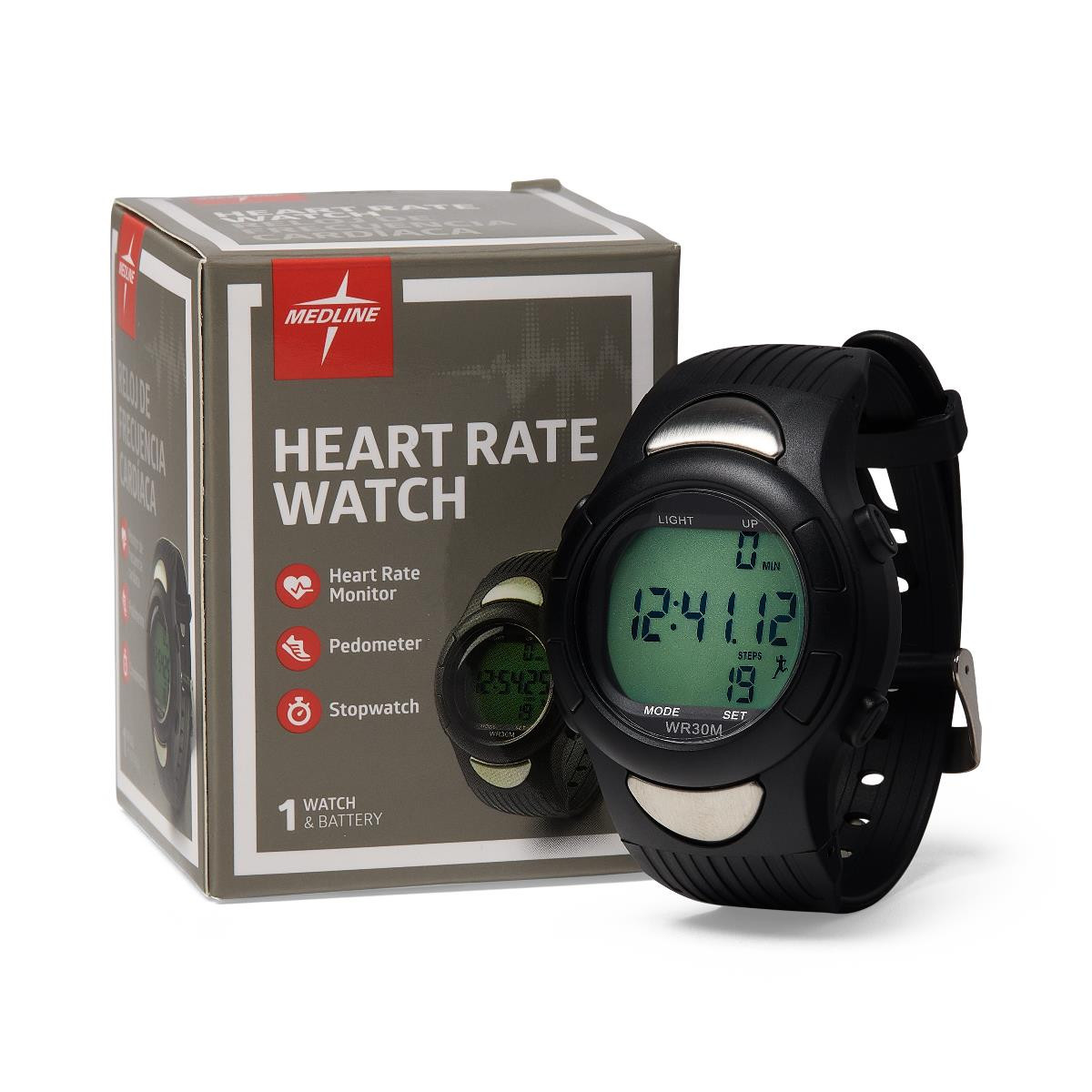 Medline Digital Heart Rate and Pedometer Watch