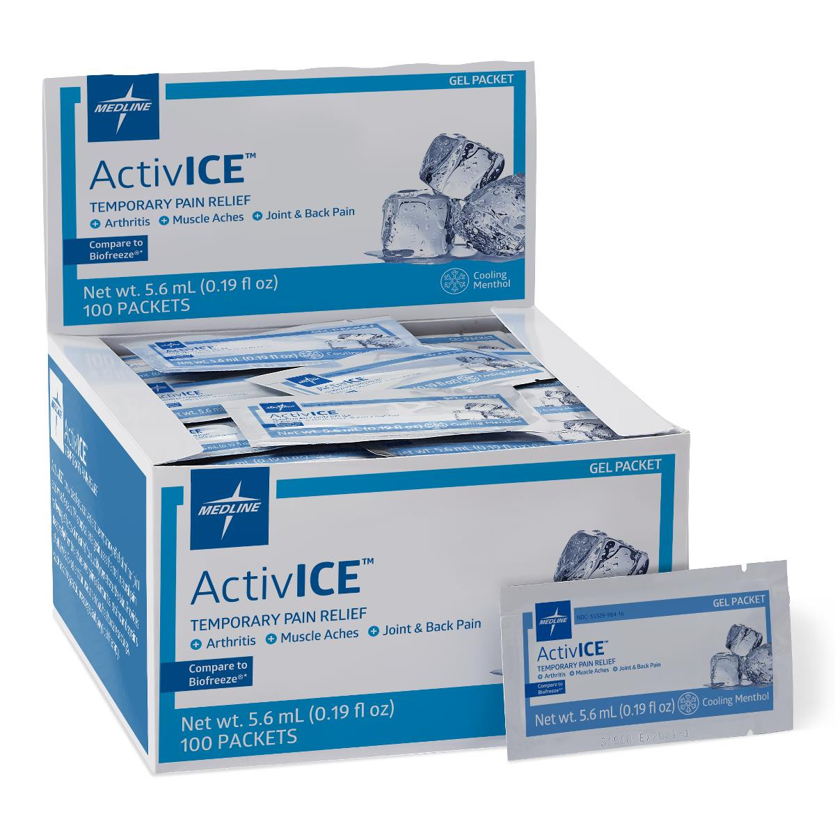 Medline ActivICE Topical Pain Reliever, 5 g. Gel Pack, 100/box