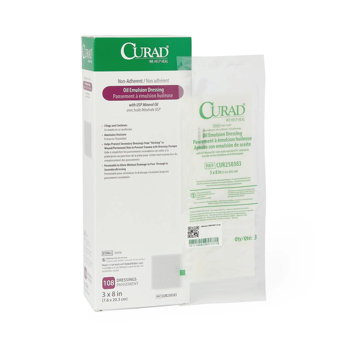oil emulsion dressing Curad Sterile Oil Emulsion Gauze Dressing 3 inchx8 inch 3 Pack 108 Each / Box