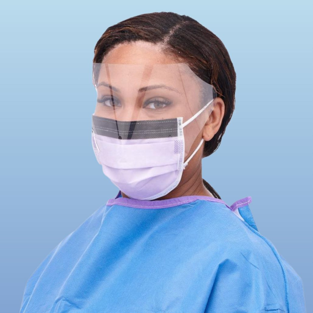 Medline Fluid-Resistant Face Mask with Eyeshield NON27410EL