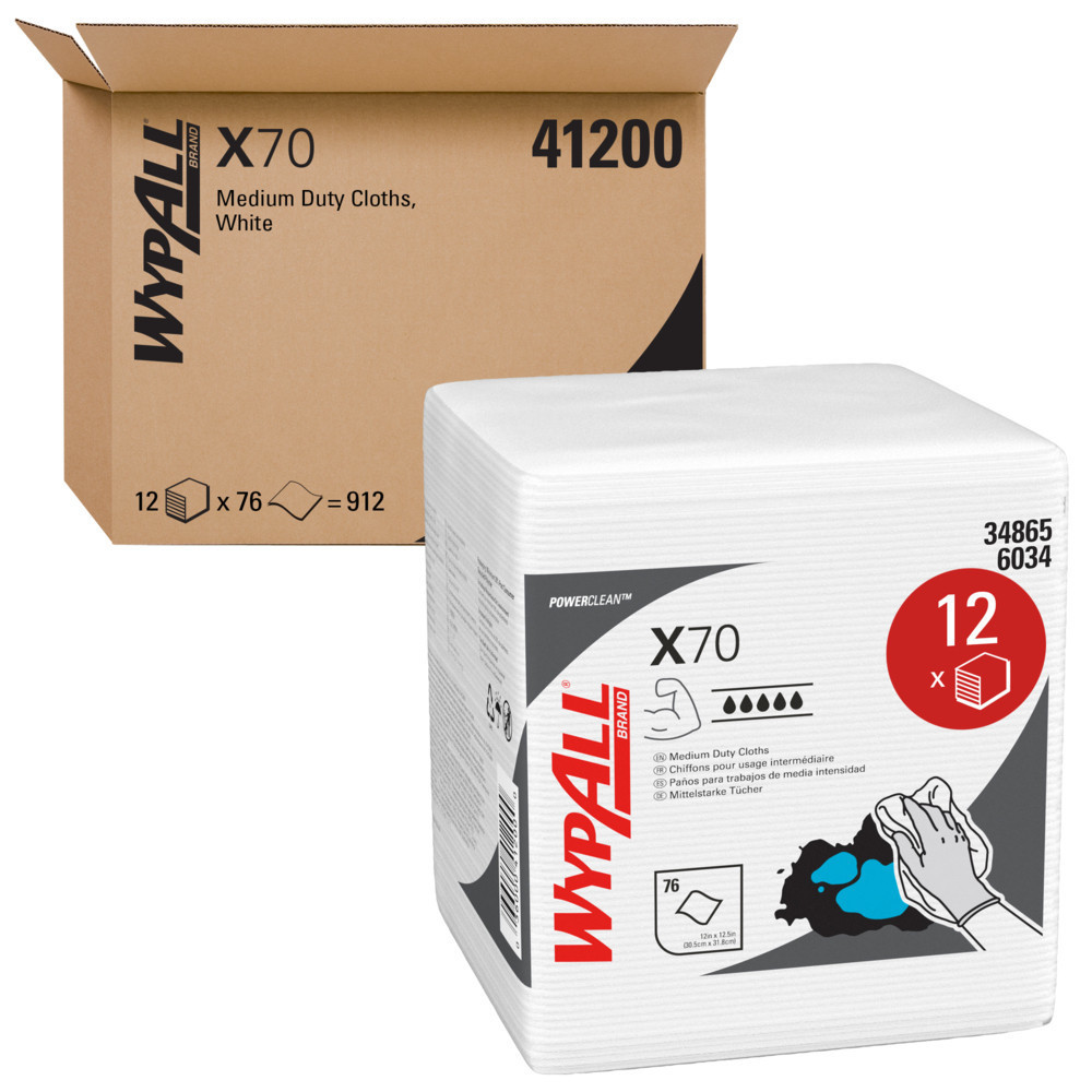 Kimberly-Clark 41200 Wypall X70 Wipe, White, 12.5