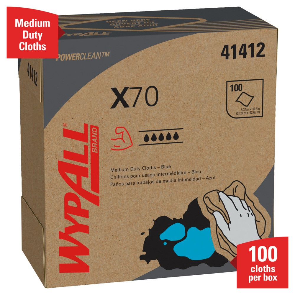 Kimberly-Clark 41412 Wypall X70 Wipe, Blue, 8.34