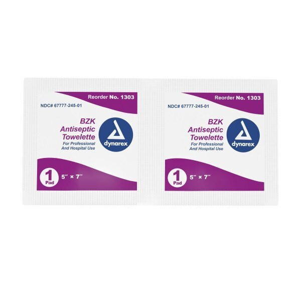 Dynarex 1303 BZK Antiseptic Towelettes, 100/Box