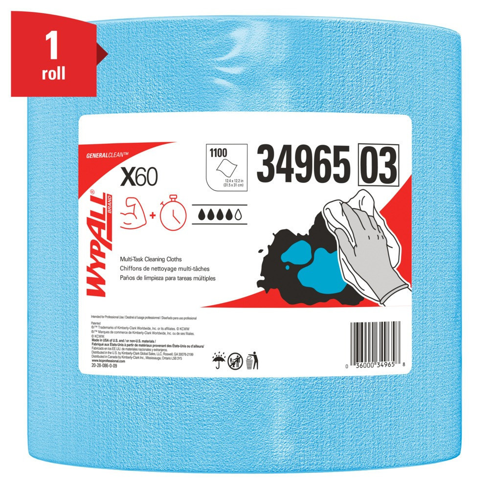 Wypall X60 Jumbo Roll Blue Wipes, 12.5