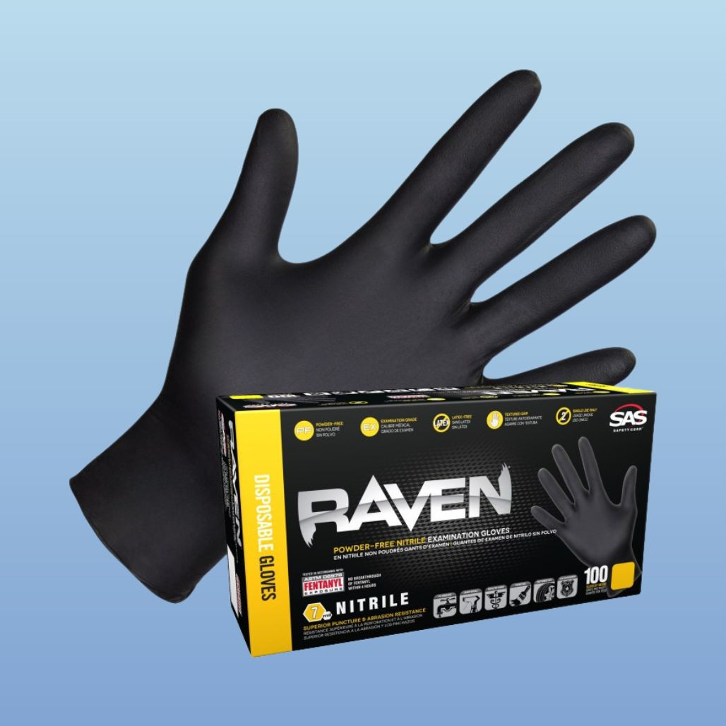 Raven Black Nitrile Gloves, Exam Grade, mil, 100/box