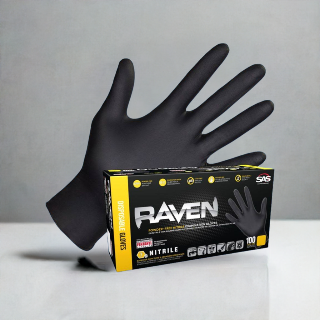 Raven Black Nitrile Gloves, Exam Grade, mil, 100/box