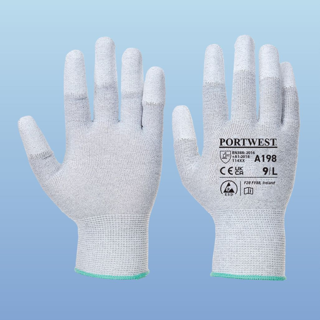 Portwest A198 Antistatic Work Glove, PU Fingertip Coated
