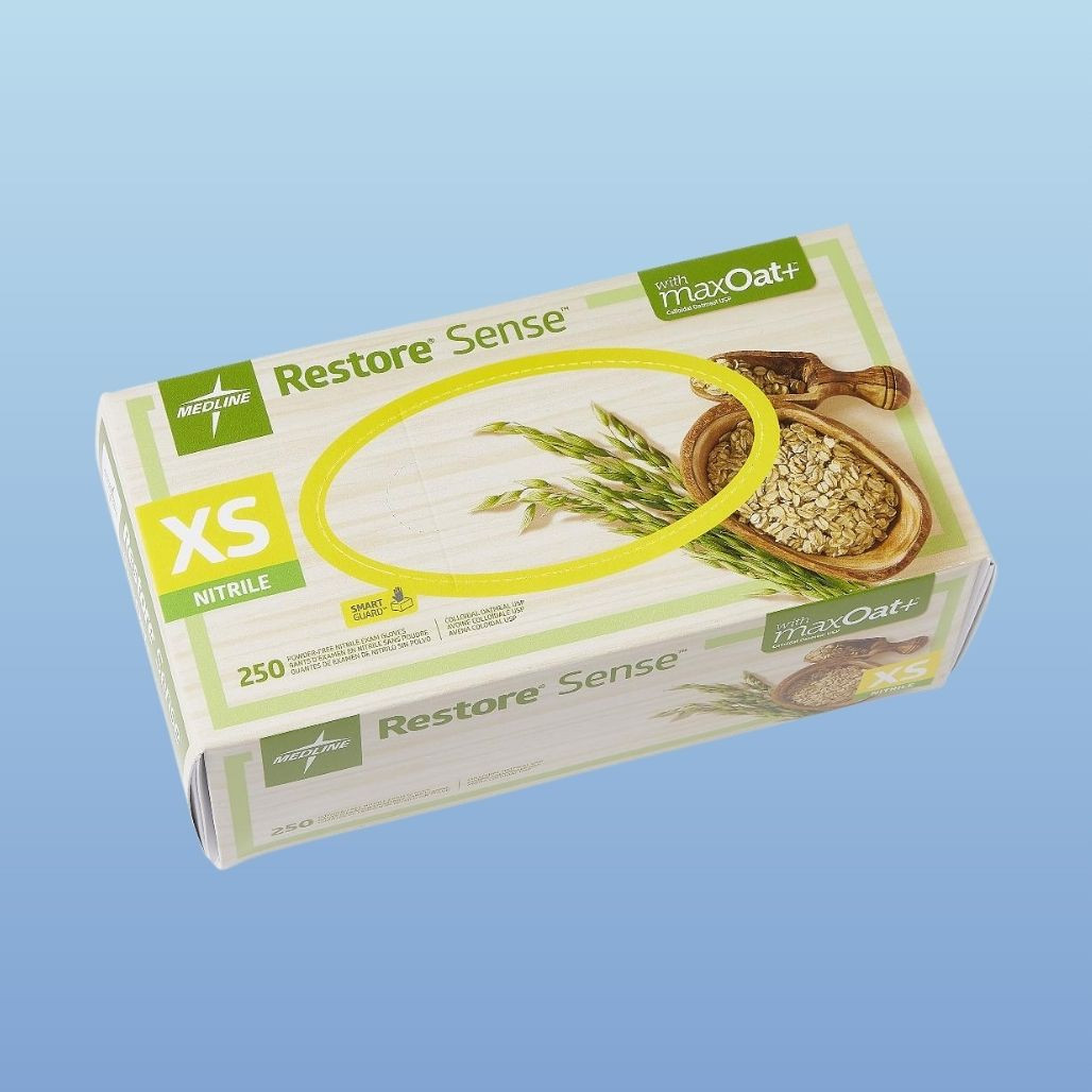 Restore Sense Green Nitrile Exam Gloves with maxOat+, mil, 250/box