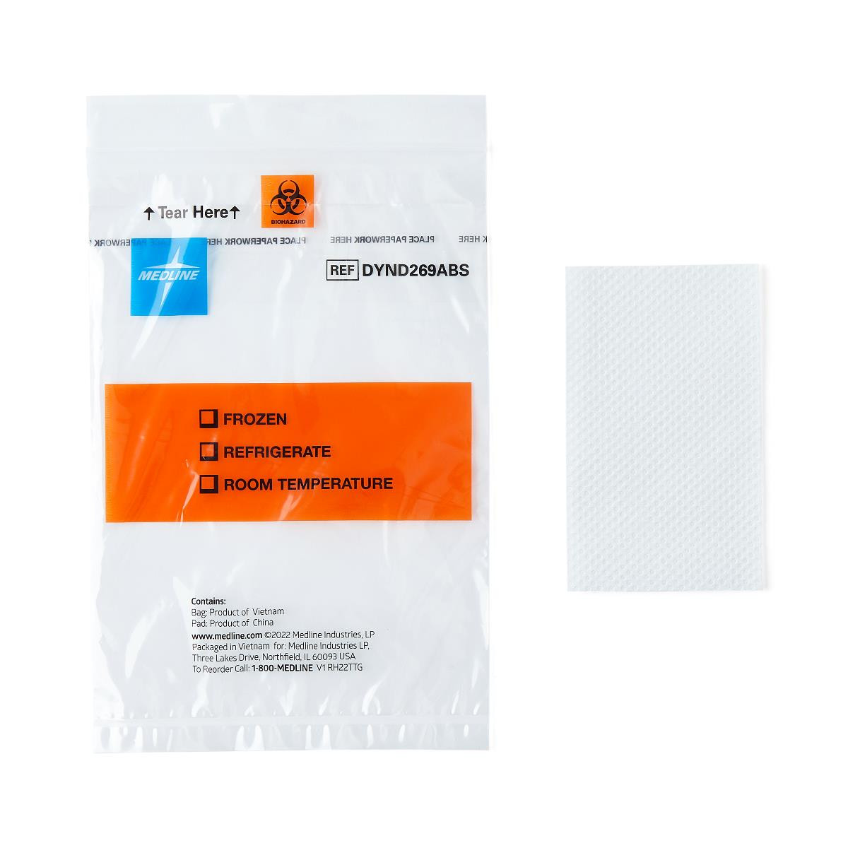 Medline Zip-Style Biohazard Specimen Bags with Absorbent