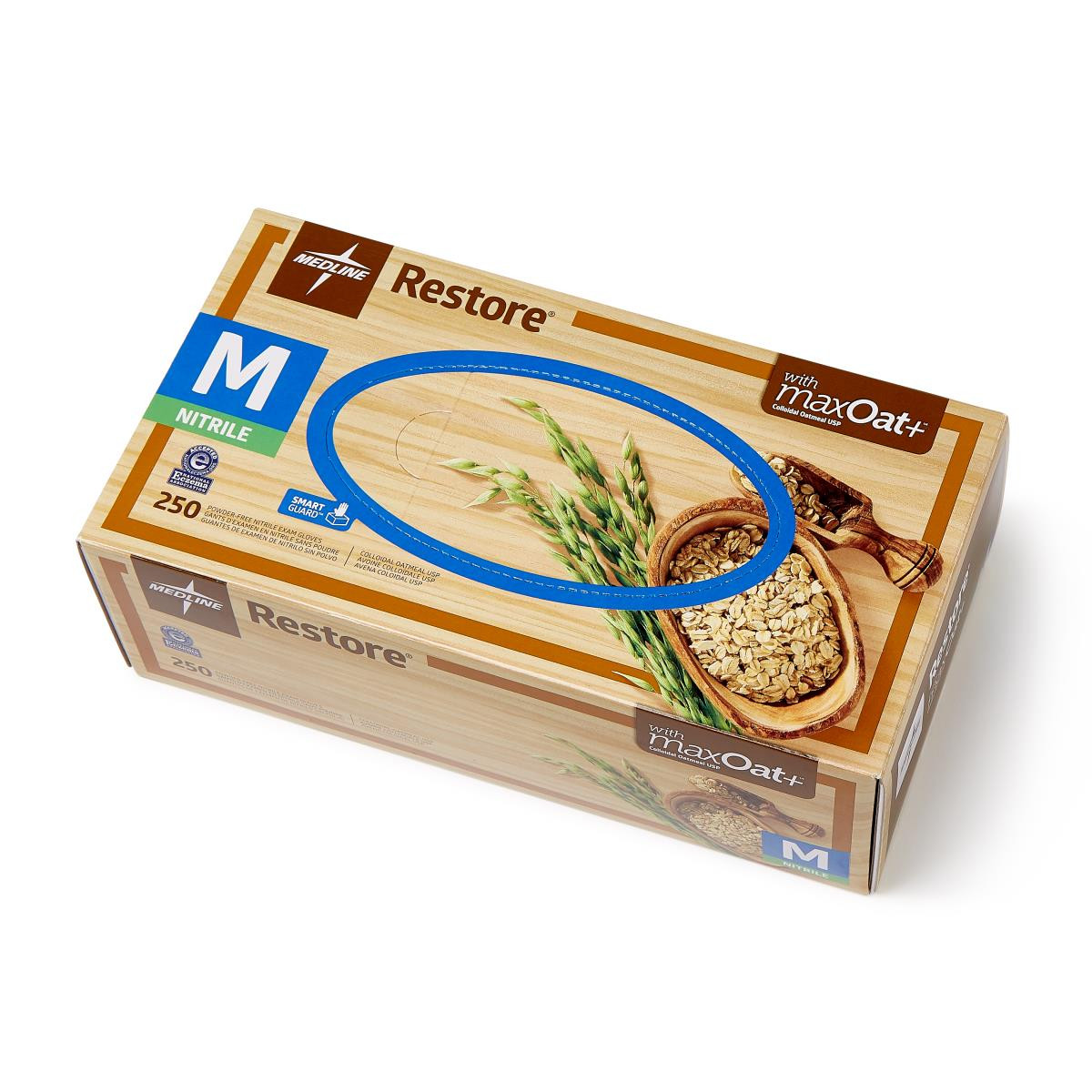 Guanti Monouso In Nitrile Medline Restore Con Farina D'avena Colloidale - Taglia M, Bianchi, 250 Pezzi, Per Pelli Sensibili