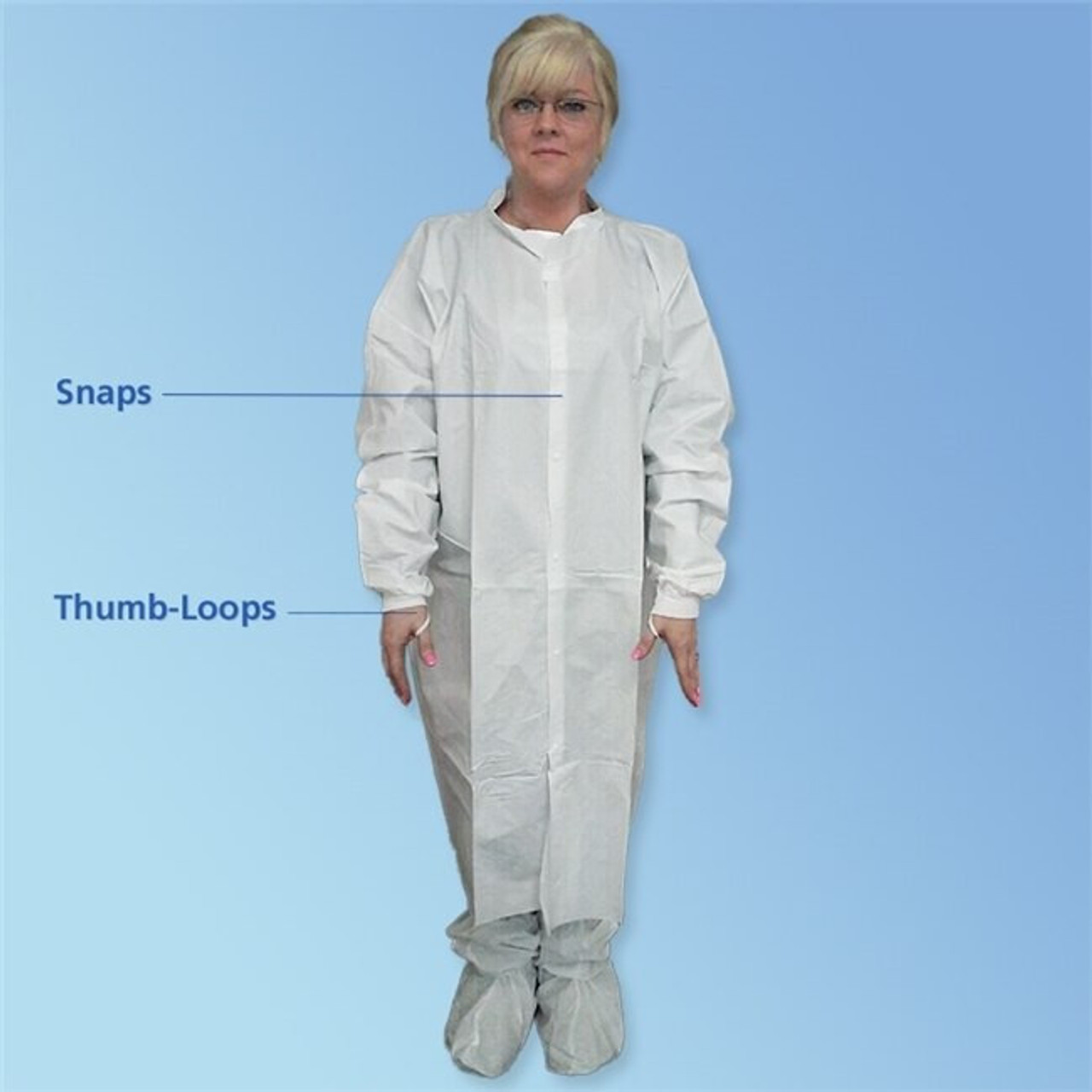 KeyGuard ISO 6 Microporous Cleanroom Frocks, Knit Wrist, No Pockets, White,  30/case