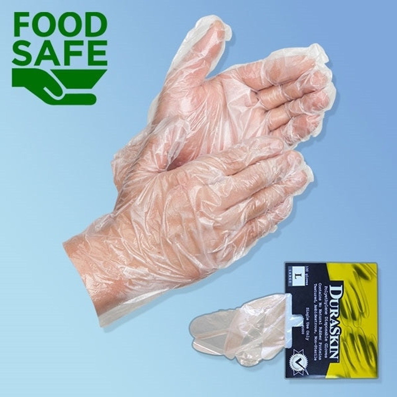 blue polythene gloves