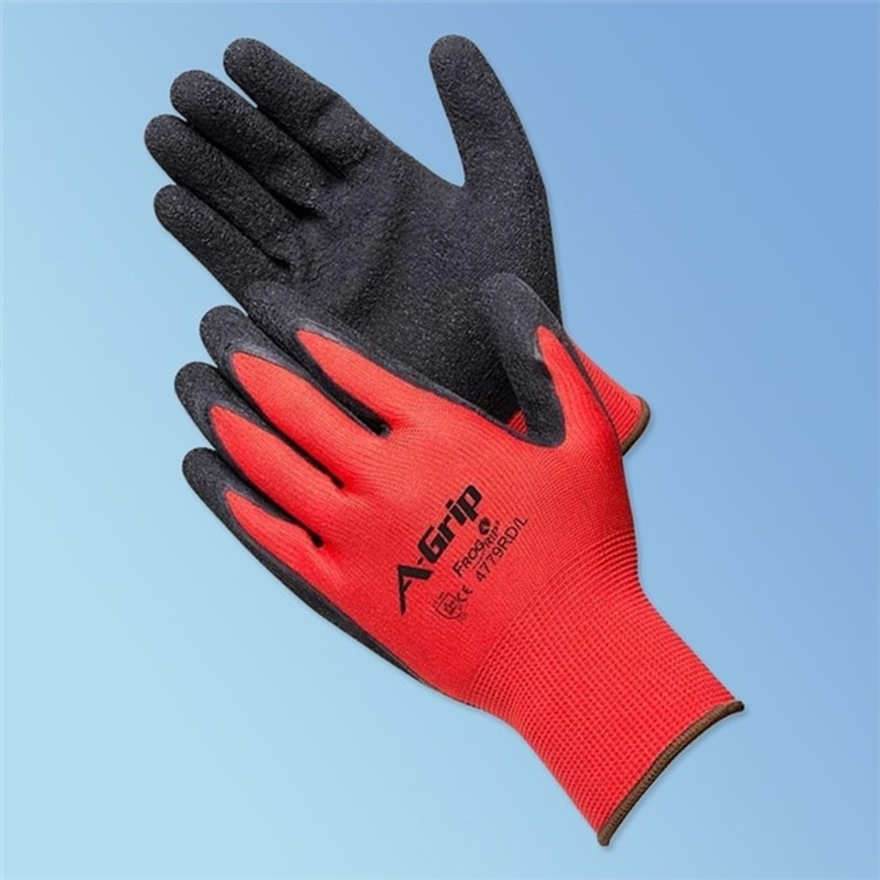 A-Grip Crinkle Latex Coated Glove, Red/Black, 12/pair