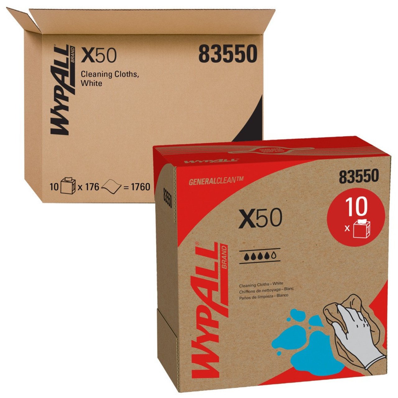 WypAll General Clean X50 Cleaning Cloths, 9.1 x 12.5 in., 10 boxes/case