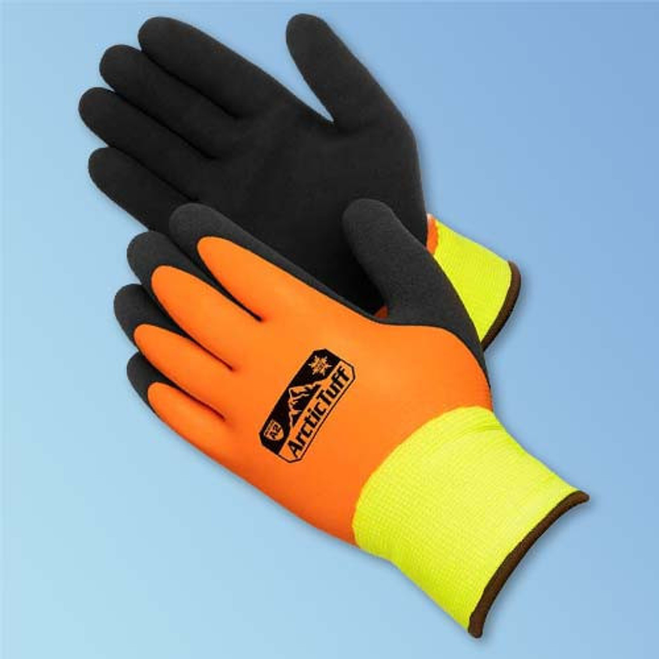 Arctic Tuff Latex Double-Coated Thermal Glove, Hi-Vis Orange/Black, Cut  Level A2, 12/pair