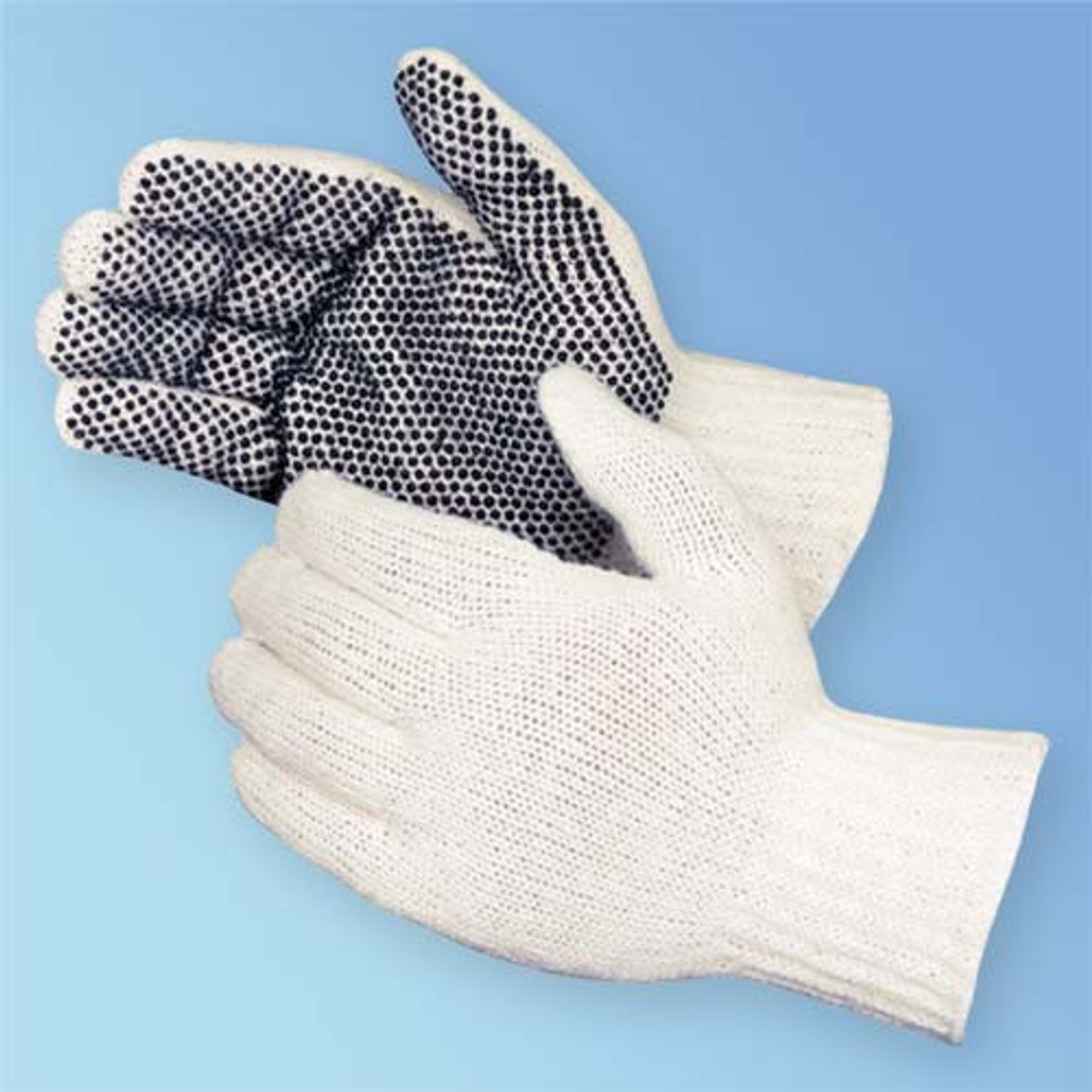 RW Base White Poly-Cotton Medium Work Glove - with Black PVC Dots - 9 x 5  1/2 - 6 count box