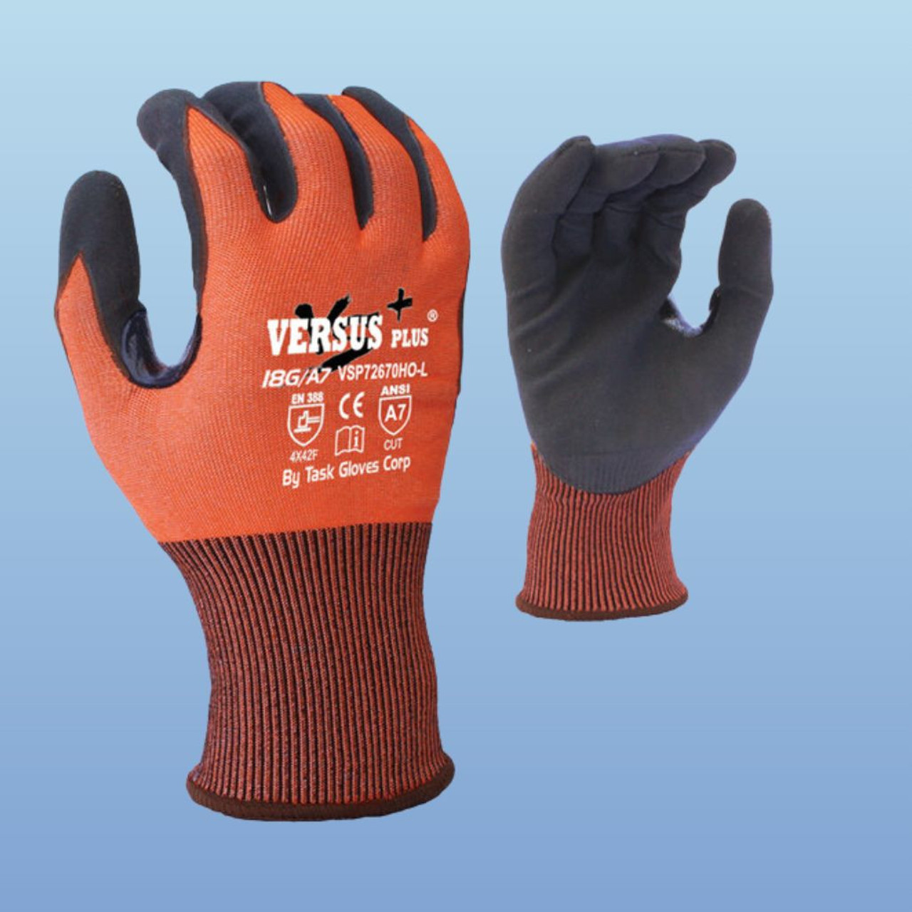 Versus Plus Hi-Vis Micro-foam Nitrile Coated Glove, Touchscreen Compatible,  Cut Level A7, 12/Pairs