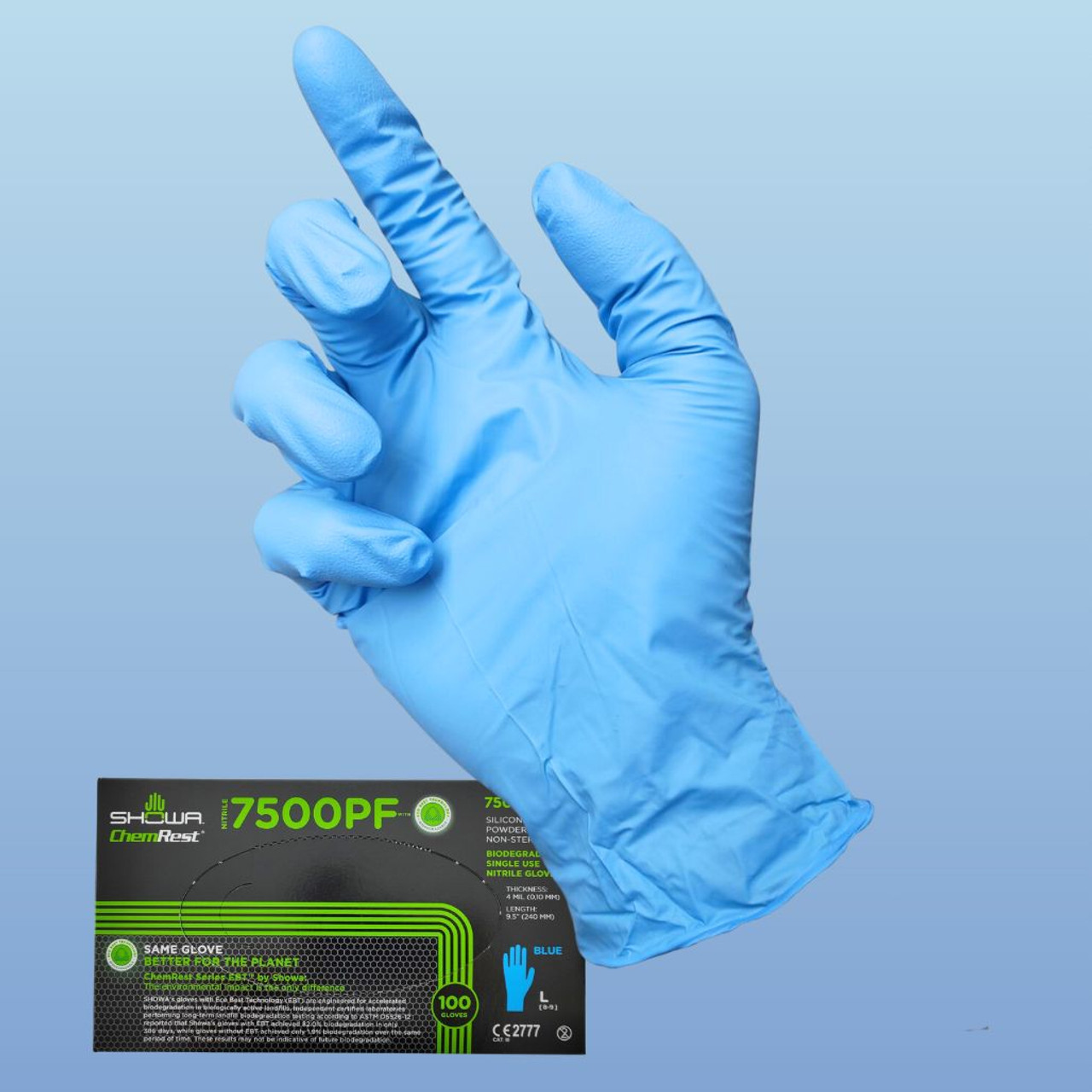 Showa 7500PF EBT Biodegradable Disposable Nitrile Gloves