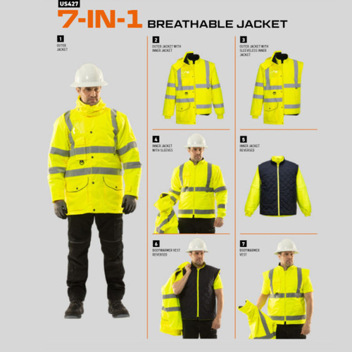 Portwest US427 Hi-Vis Insulated 7-in-1 Traffic Jacket