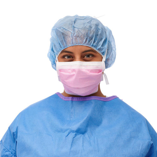 Medline ASTM Level 3 Surgical Face Mask with Ties, Anti-Fog, Pink/White (NON27712)