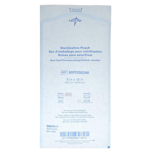 Medline Steam and Gas Heat Seal Sterilization Pouch, 8" x 16" (MPP200246)