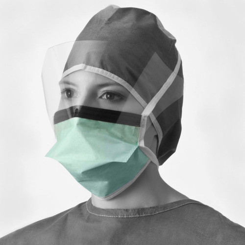 Medline Duckbill Surgical Face Mask with Eye Shield and Ties, Green, 100/case (NON27411)