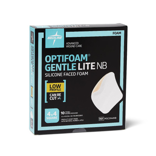 Medline Optifoam Gentle Lite Foam Dressing, 4" x 4"