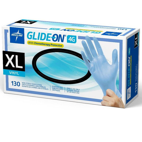 Medline Glide-On 4G Vinyl Exam Gloves with Chemotherapy Protection, Powder-free