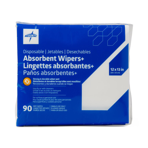 Medline Absorbent Wipers+ Dry Wipes, 12" x 13", 90/pk, 12 pk/case