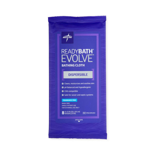 ReadyBath Evolve Flushable Total Body Wash Cloth, 8" x 8", Fragrance Free, 8/pack (MSC095303)
