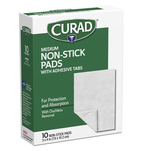 CURAD Sterile Nonstick Pad with Adhesive Tabs, 2" x 3", 20/Box, 12/case