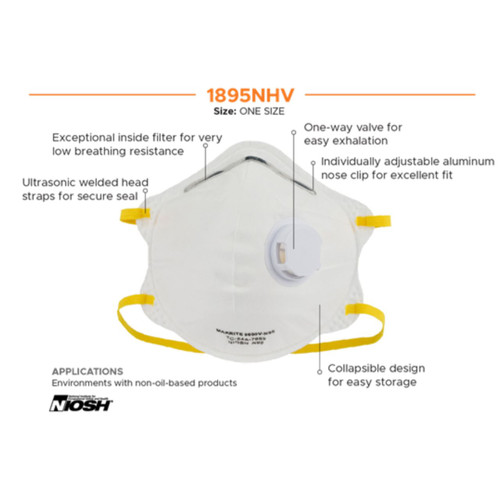 DuraMask N95 Particulate Respirator with Valve, 10/Box (1895NHV)