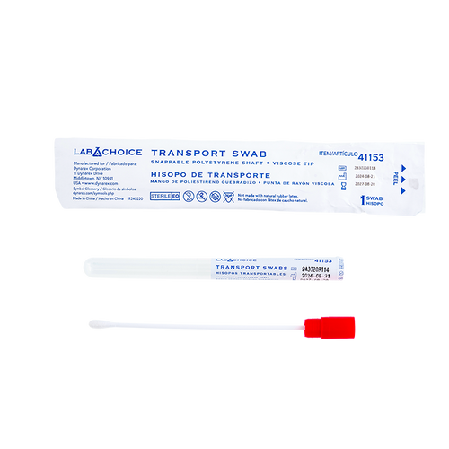 Dynarex Sterile Regular Tip Viscose (Rayon) Swab, Plastic Shaft, Transport Tube, 1000/case (41153)