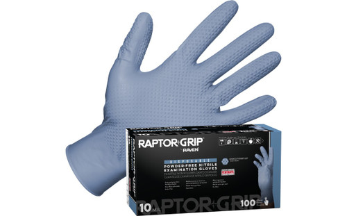 SAS Safety Raptor Grip Nitrile Exam Gloves, Gray-Blue, 10.0 mil, 100/box