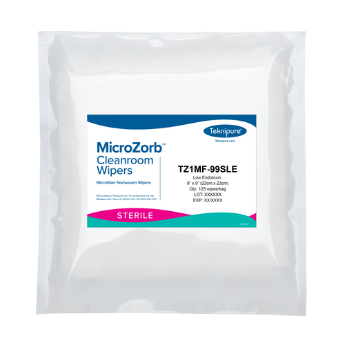 Teknipure MicroZorb Sterile Nonwoven Microfiber Cleanroom Wiper, 9" and 12" sizes
