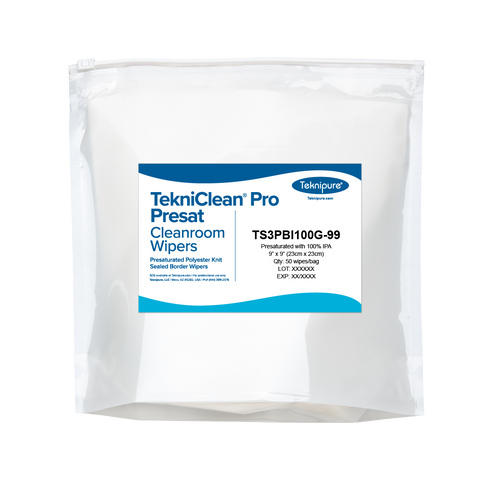TekniClean Pro Presat 100% IPA Ultrasonic Border Sealed Polyester Knit Cleanroom Wipes, 9" x 9"