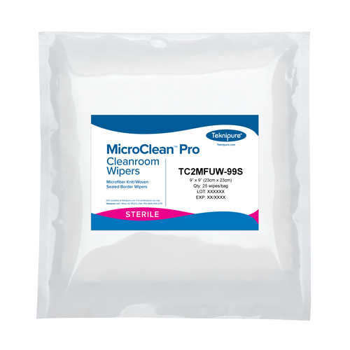 Teknipure MicroClean Sterile Mixed Weave Microfiber Cleanroom Wipers, 9" x 9", 1000/case (TC2MFUW-99S)