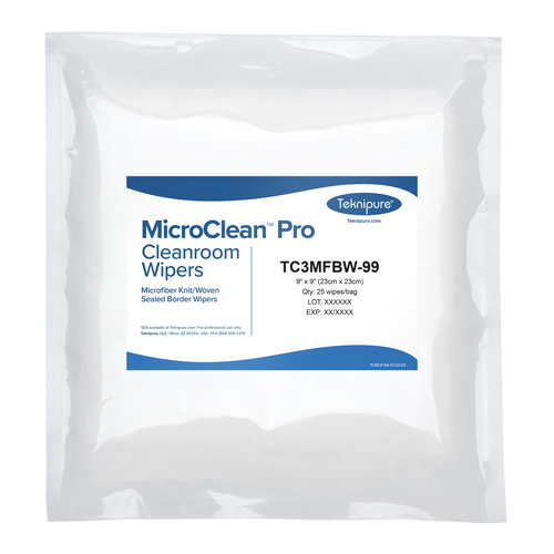 Teknipure MicroClean Border Sealed Woven Microfiber Cleanroom Wiper, 9" x 9" (TC3MFBW-99)