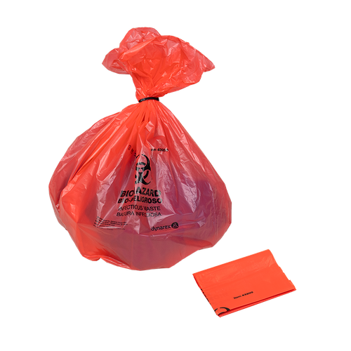 Dynarex 43200 Biohazard Bags with Twist Ties, 24 x 25.6 in., 12 gal, 500/case