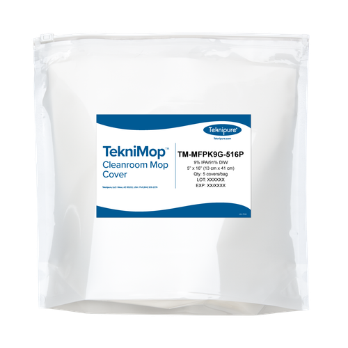 TekniMop 9% IPA Presaturated Disposable Microfiber Knit Cleanroom Flat Mop Cover with Integrated Absorbent Pad, Pocket Style, 5" x 16", 50/case