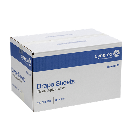 Dynarex Drape Sheets, 40" x 60", 2 Ply, White, 100/case