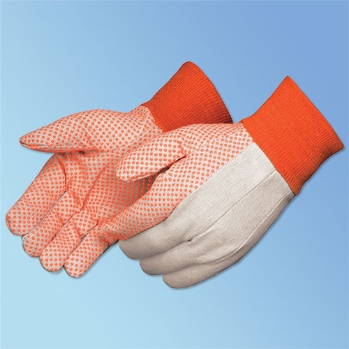 Liberty Safety 9505A-M White Cotton Canvas Glove with Fluorescent Orange PVC Dots, Men's,12/pair