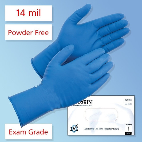 2846HR BioSkin Blue High Risk Latex Exam Gloves, 14 mil
