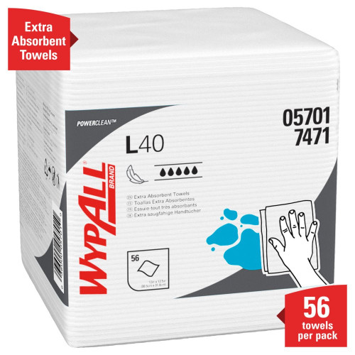 WypAll® PowerClean™ L40 Extra Absorbent Towels (05007), Jumbo Roll, Limited  Use Towels, White (750 Sheets/Roll, 1 Roll/Case, 750 Sheets/Case)