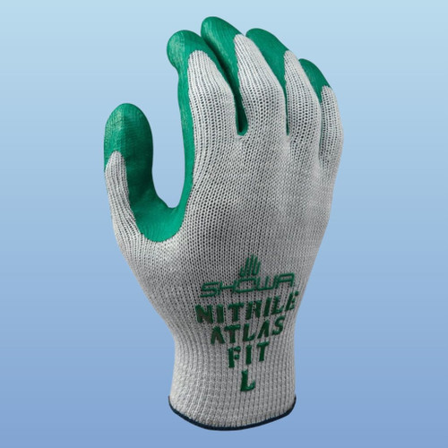 Atlas Glove 350R Showa Atlas 350 Textured Nitrile Coated Glove, Green/Gray, 12/pair