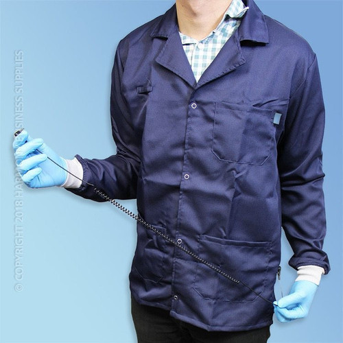 SCS ESD Jacket with 3 Pockets & Anti-Static Knit Cuffs, Blue